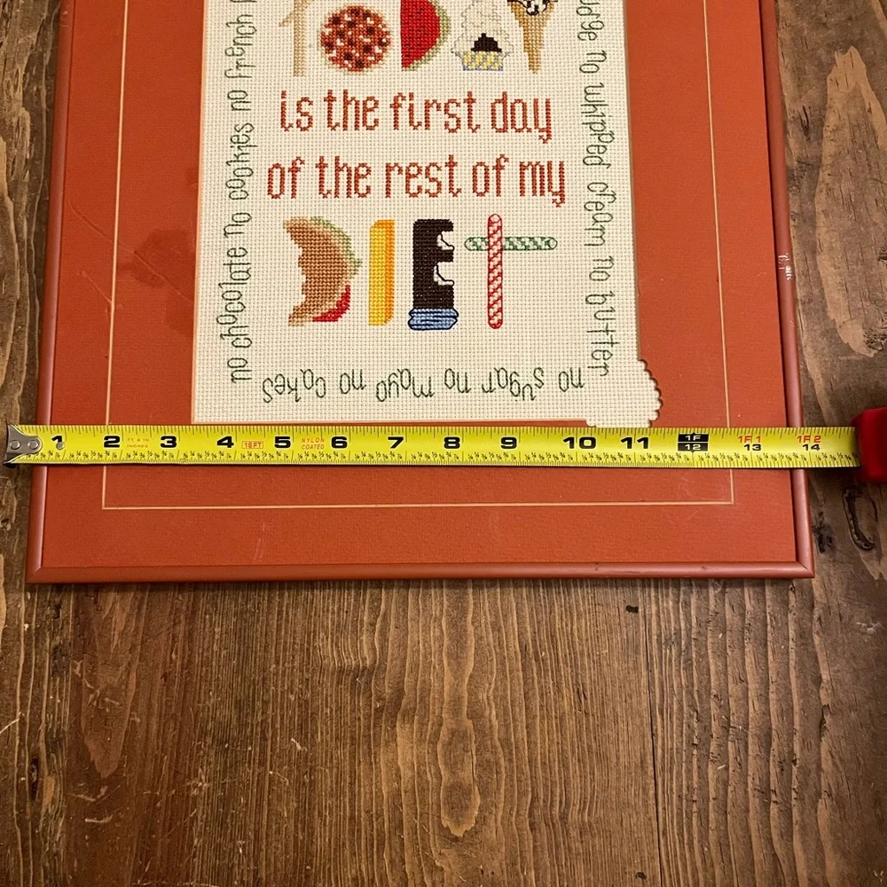 Vintage Handmade Cross Stitch Dessert Quote Framed Wall Art